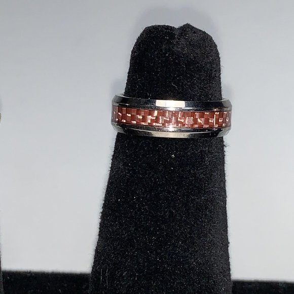 Solid Titanium Pink Carbon Fiber Inlay Band Ring, Size 5 - Picture 3 of 13